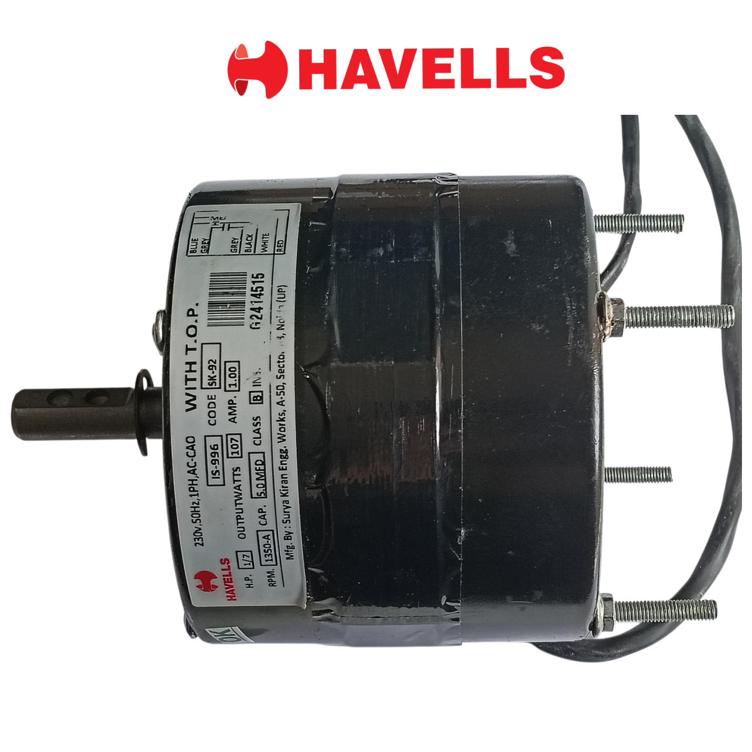 Havells Air Cooler Motor 107W, 1A, 1350 RPM, for Koolaire-X 51Ltr, Koolaire 55 Ltr, Koolaire -W, Koolaire, Koolaire-I Model 01
